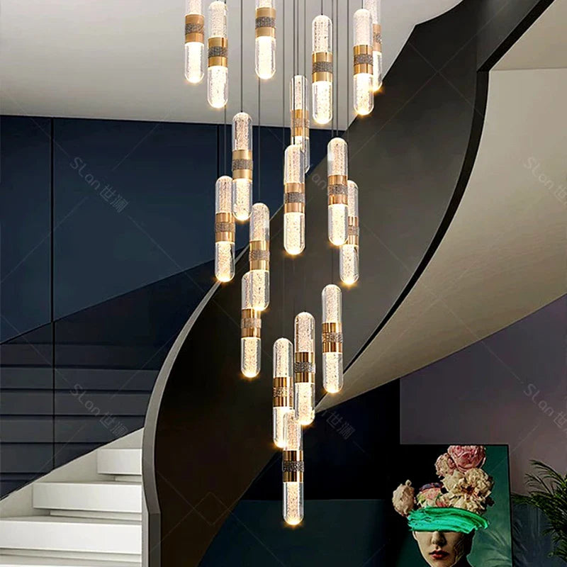 Afralia™ Crystal Chandelier Stair Pendant Lamp Living Room Pendant Lights Interior Lighting