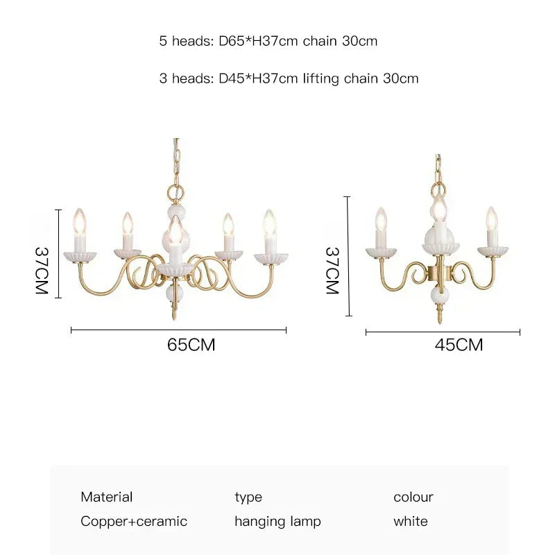 Afralia™ Cream White Led Chandeliers, Retro Copper Pendant Light for Home Decor