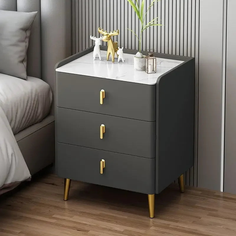 Afralia™ Solid Wood Bedside Table with Three Drawers, Modern Living Room Cabinet & Household Storage