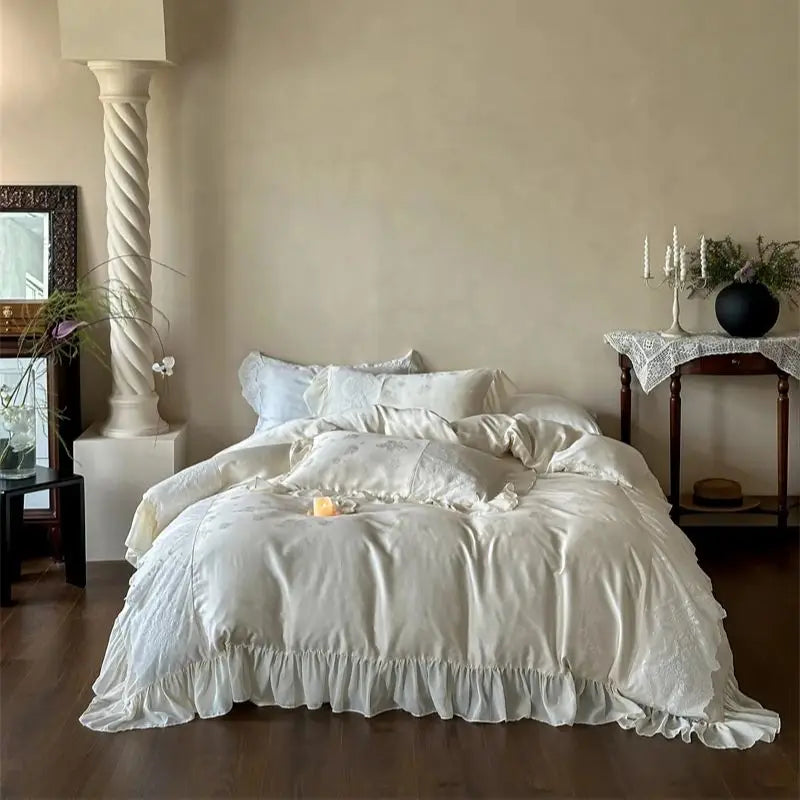 Afralia™ Vintage Rose Jacquard Wedding Bedding Set - 4Pcs