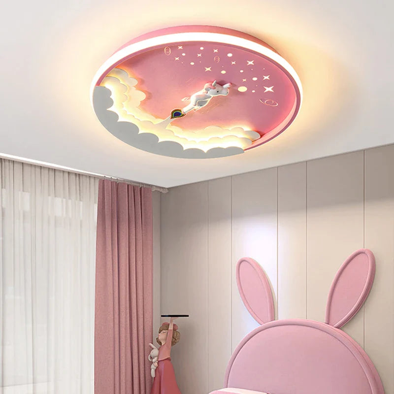Afralia™ Kids' Cartoon Unicorn Rocket LED Ceiling Light for Bedroom Study Room