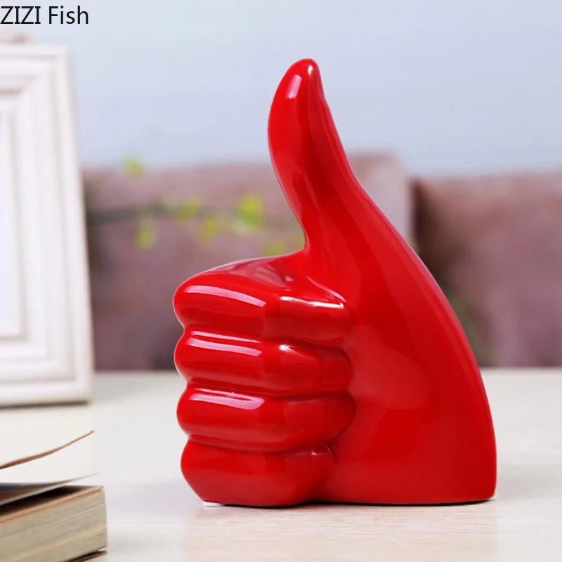 Afralia™ Red Porcelain Thumb Statue with Minimalist Design for Modern Home Decor