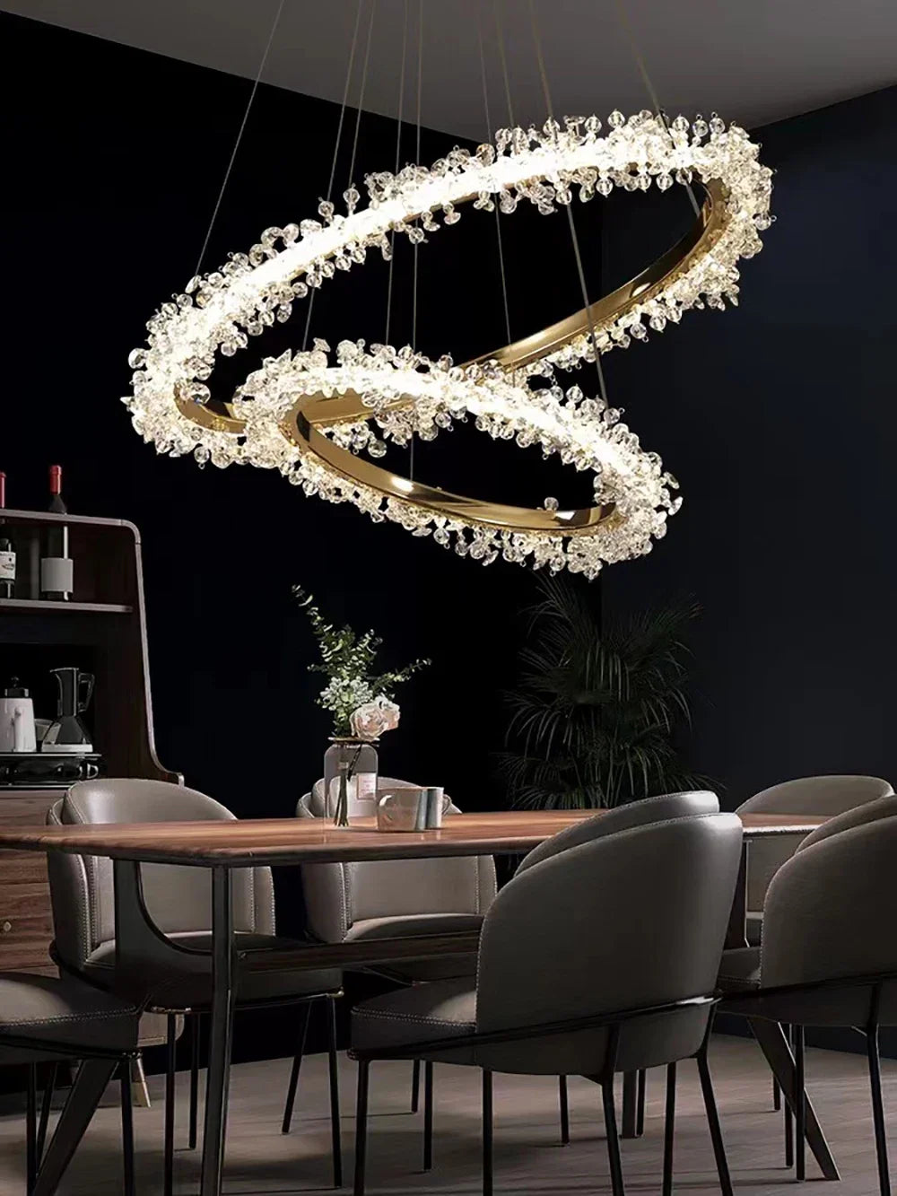 Afralia™ Luxury Crystal Pendant LED Chandelier for Living Dining Bedroom