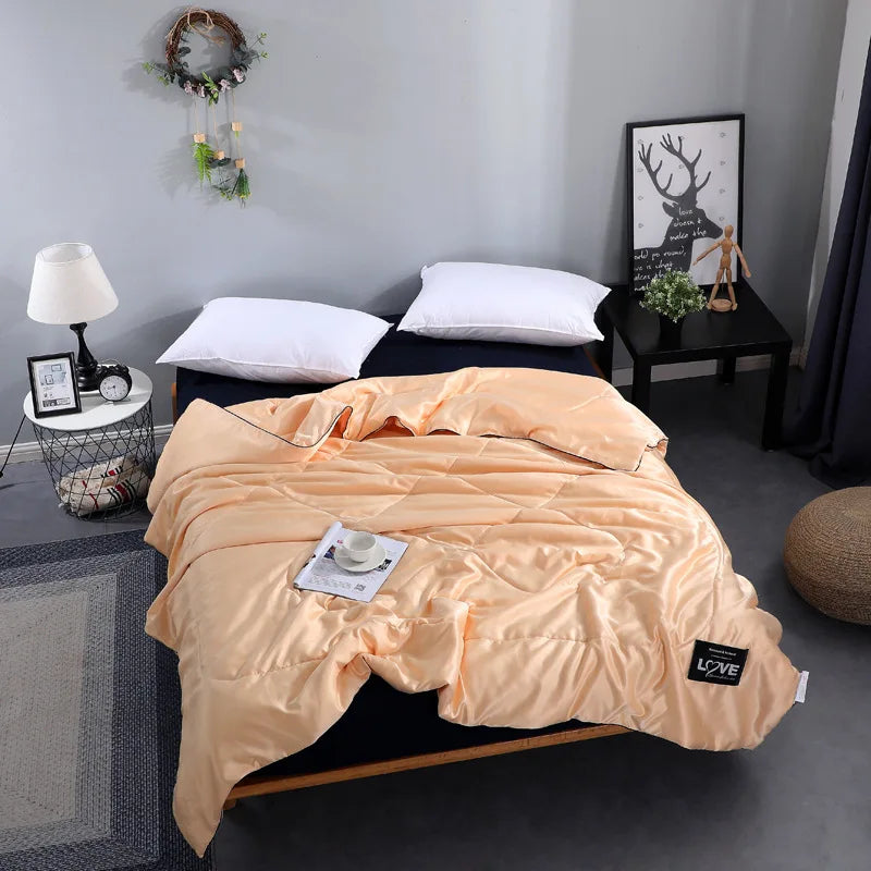 Afralia™ Rayon Quilted Queen Comforter: Luxurious High-End Spring Summer Satin Blanket