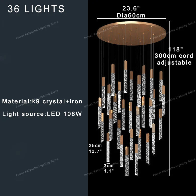 Afralia™ Crystal Pendant Lights for Living Room, Elegant Dimmable Long Lamparas De Techo