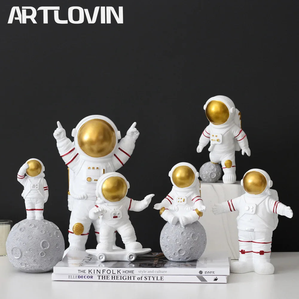 Afralia™ Silver Astronaut Figurines: Modern, Decorative Spaceman Cosmonaut Statues