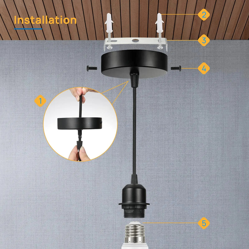 Afralia™ Pendant Light Black White Base E26 E27 DIY Modern Ceiling Hanging Mini Light