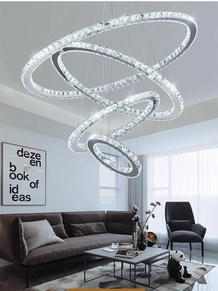 Afralia™ Crystal Rings Pendant Chandelier: Modern Ceiling Lamp for Living Room Decoration