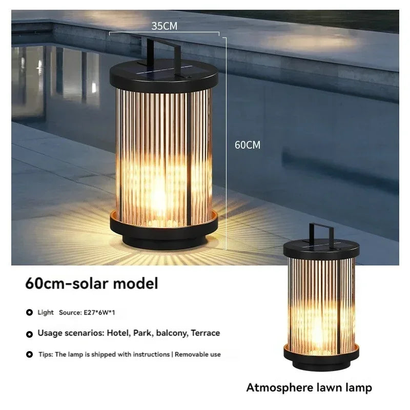 Afralia™ Solar Glass Lantern Garden Floor Lamp for Villa Courtyard Lawn