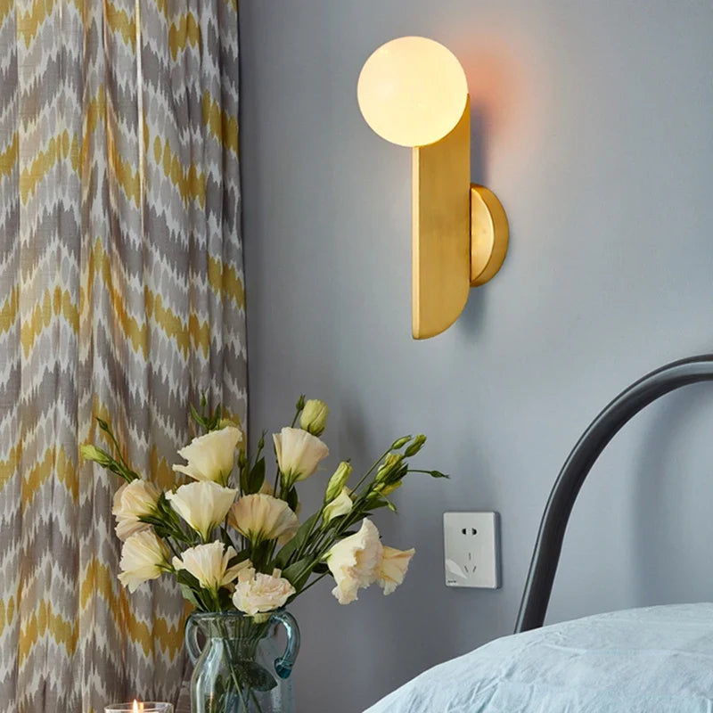 Afralia™ Glass Ball Wall Lamps Gold LED Mirror Light for Dining Living Bedroom