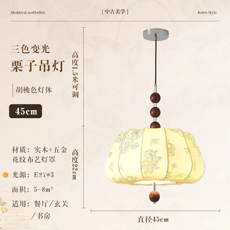 Afralia™ Zen Art Wooden Pendant Light LED E27 Decorative Chestnut Lamp for Tea Room Bedroom
