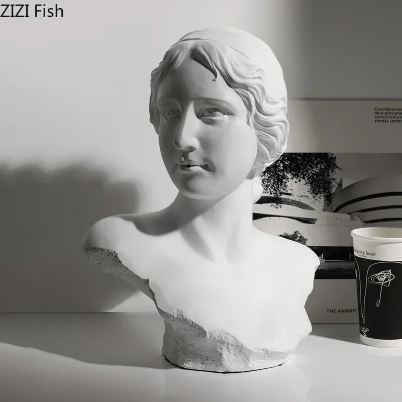 Afralia™ Resin Female Figure Sculpture Desk Ornament Room Decor White Creative Artwork
