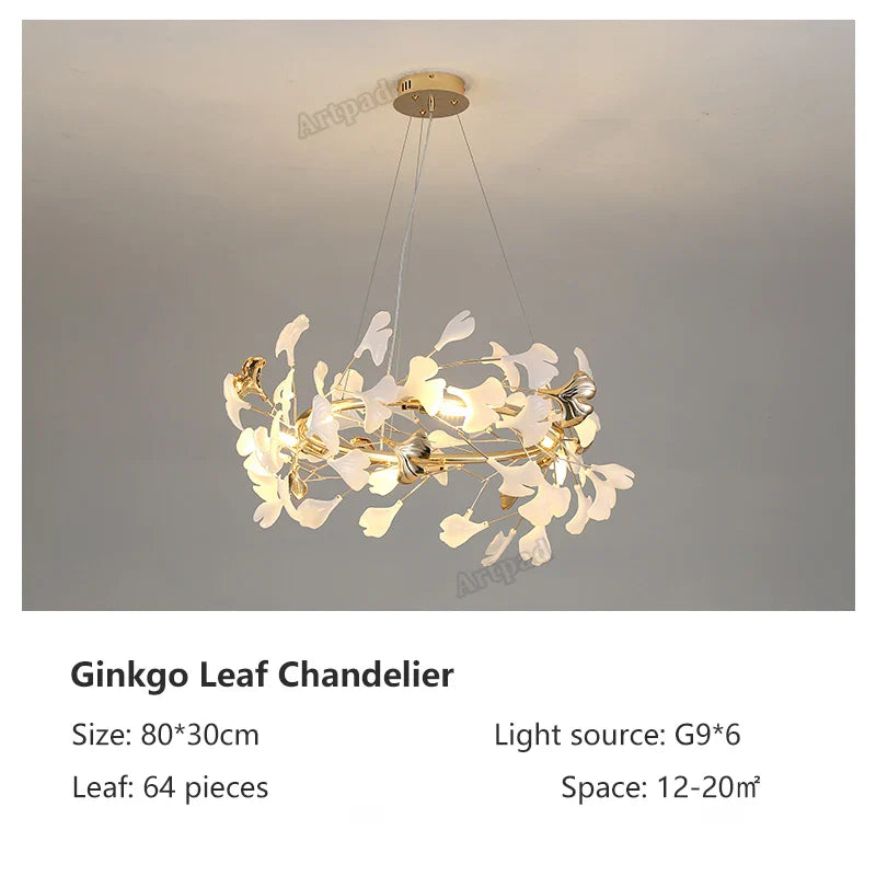 Afralia™ Classic White and Gold Leaf Pendant Lamp for Living Room Dining Room Lighting