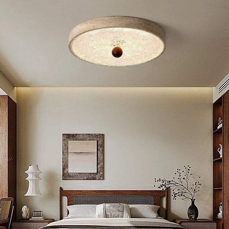 Afralia™ Nordic LED Ceiling Lights Round Yellow Wood Home Decor Plafond Lamp
