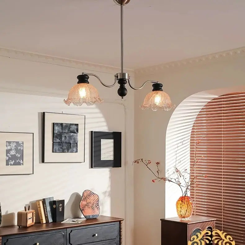 Afralia™ Lily Glass Pendant Light Chandelier - Vintage French Nordic Style, LED, Living Room.