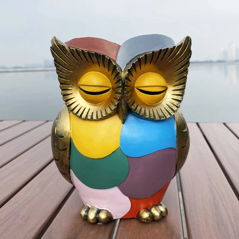 Afralia™ Owl Flower Pot Resin Colored Art Painting Desktop Decoration Vase Container