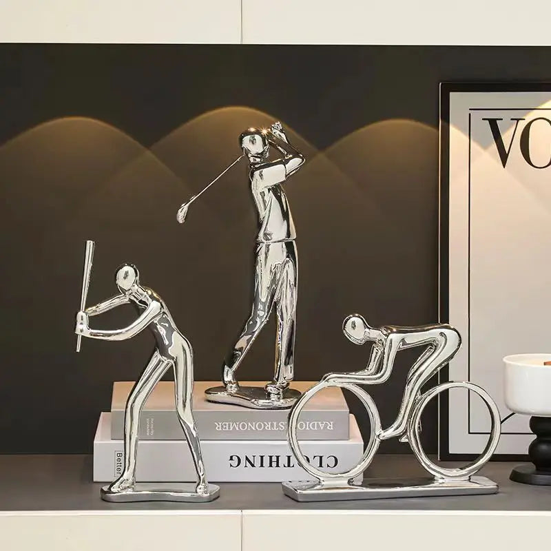 Afralia™ Silver Nordic Cyclist Statue Abstract Ceramic Bike Figurine Office Decor