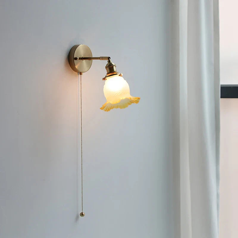 Afralia™ Flower Glass LED Wall Light Fixture Up Down Rotate Copper Bedside Lamp