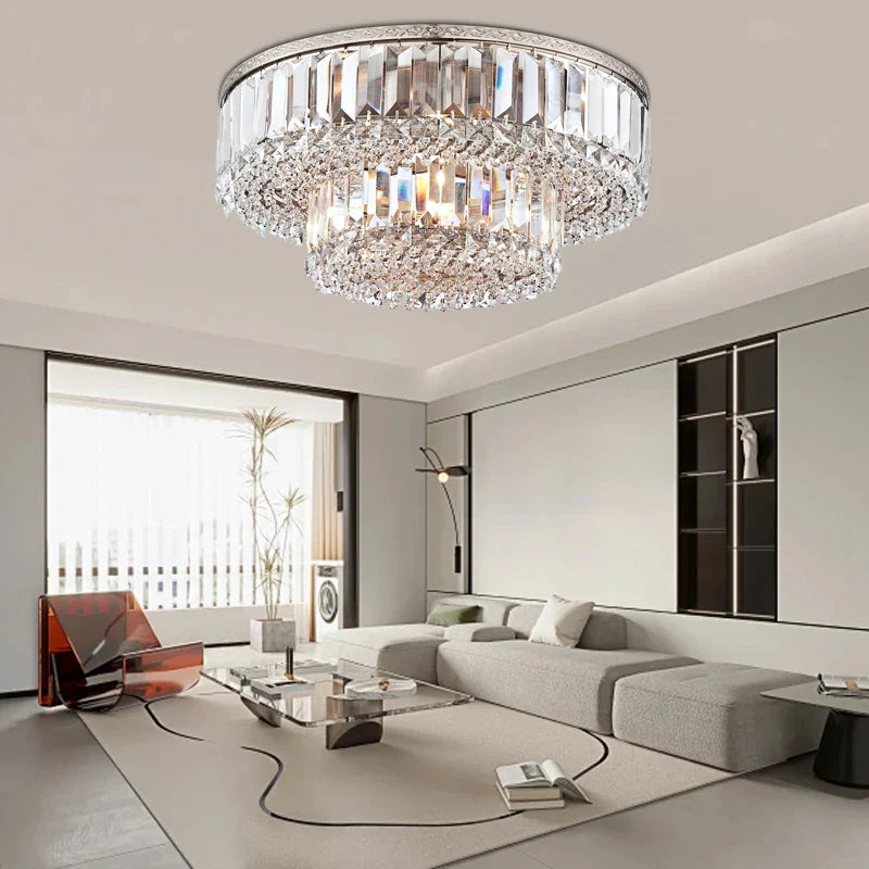 Afralia™ Silver Crystal Ceiling Chandelier for Modern Luxury Living Room Bedroom Decor