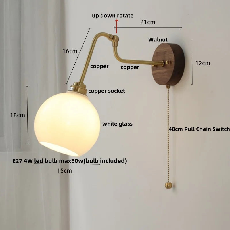 Afralia™ Copper Glass Wall Sconce Amber LED Rotate Modern Bathroom Mirror Light