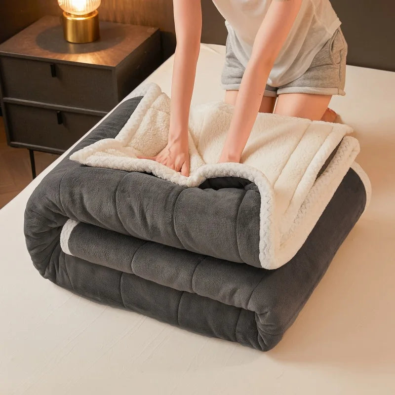 Afralia™ Cozy 3-Layer Coral Fleece Winter Blanket - Soft & Warm Bed Quilt