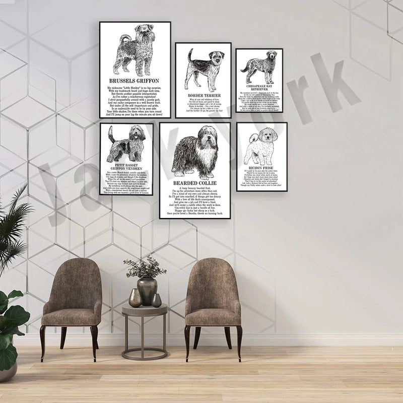 Afralia™ Dog Breeds Poster: Chinese Crested, Chesapeake Retriever, Brussels Griffon, + More