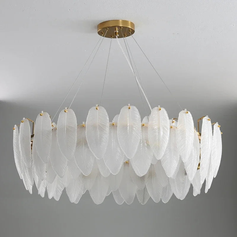 Afralia™ Feather Crystal Pendant Chandelier for Dining Room, Modern Glass Ceiling Light