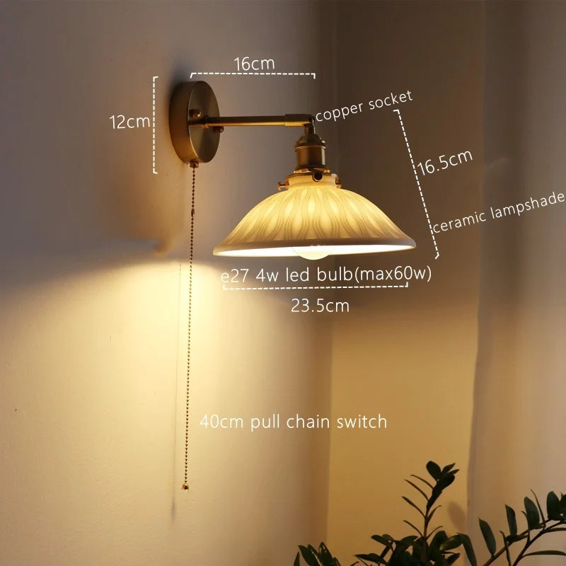 Afralia™ Ceramic Copper LED Wall Lamp for Bedroom Bedside Mirror Light