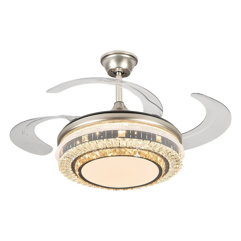Afralia™ Gold Crystal Retractable Blades Modern LED Ceiling Fan 42" Smart Lightning