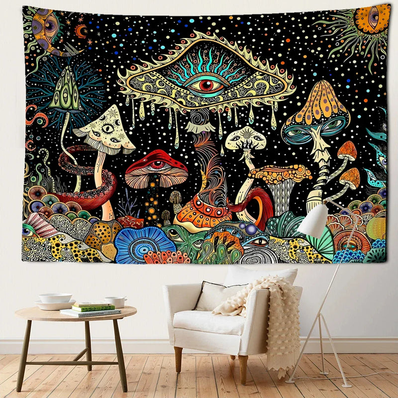 Afralia™ Colorful Eyes Mushroom Forest Tapestry Wall Hanging Art - Fantasy Abstract Home Decor