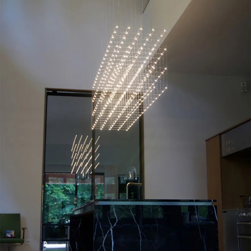 Afralia™ Chrome Square LED Pendant Light for Hall Foyer Restaurant, Cord Adjustable