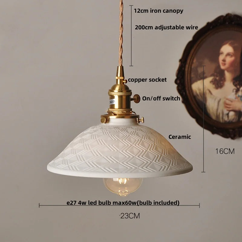 Afralia™ Copper Ceramic LED Pendant Lights Walnut Wood Hang Lamp