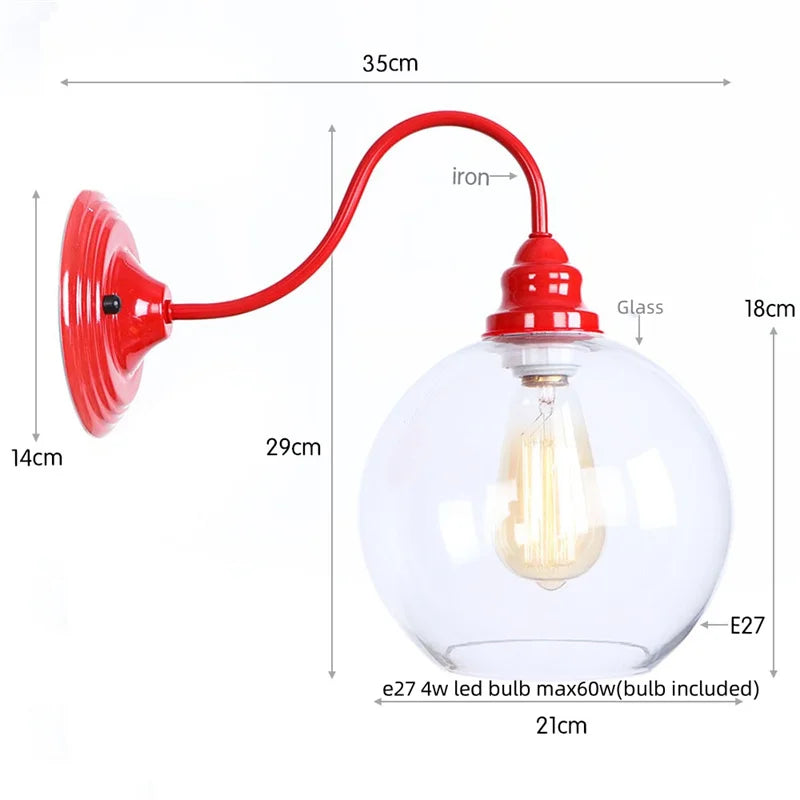 Afralia™ Red LED Iron Wall Lights - Industrial Vintage Bedroom Lamp