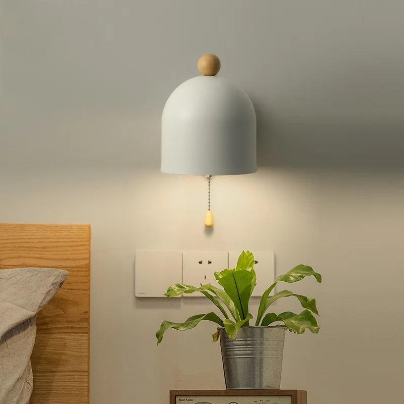 Afralia™ Wood Iron LED Wall Lights with Pull Chain Switch for Modern Living Spaces