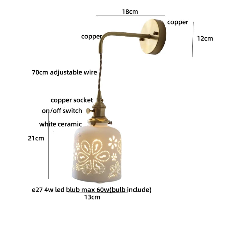 Afralia™ Ceramic LED Wall Light Balcony Bedroom Kitchen Modern Bedside Lamp