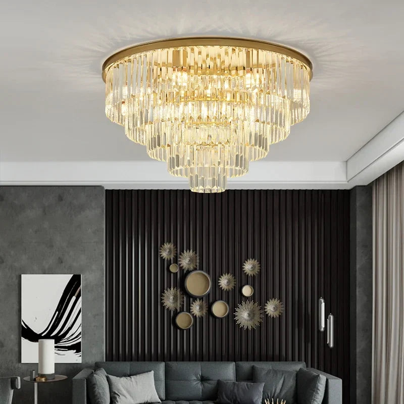 Afralia™ Crystal Ceiling Chandelier: Modern Black Gold LED Pendant Lamp for Luxury Living Room