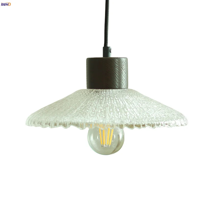 Afralia™ Japan Style Wood LED Pendant Light Fixture Clear Glass Adjustable Hanging Lamp