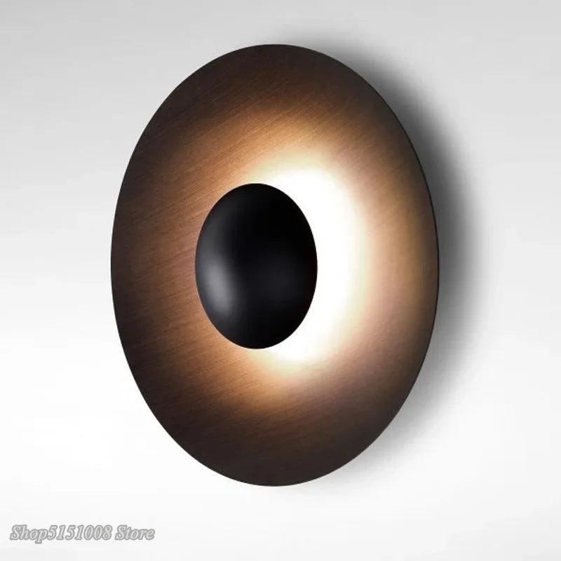 Afralia™ Round LED Wall Lamps for Modern Nordic Bedroom, Black Wood Living Room Lighting Fixtures