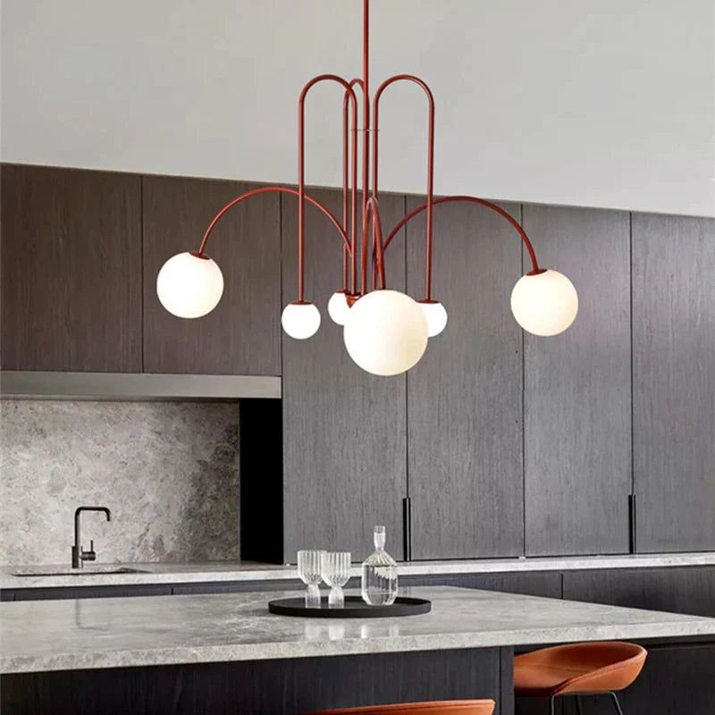 Milky White Glass Ball Chandelier by Afralia™: Modern LED Light Fixture for Dining Room