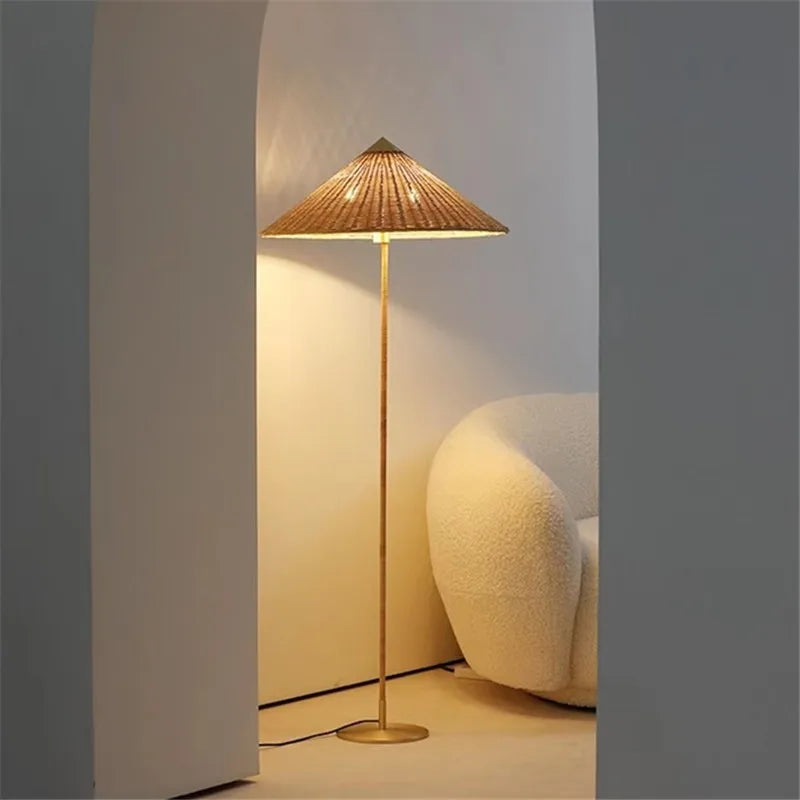 Afralia™ Wooden Woven Floor Lamp: Nordic Vintage Decor Light for Living Room & Bedroom