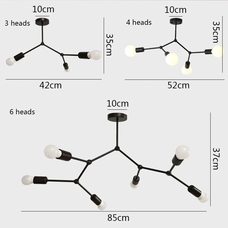 Afralia™ Retro Industrial Ceiling Lights for Living Room Bedroom, Multi Heads E27 LED Ceiling Lamp