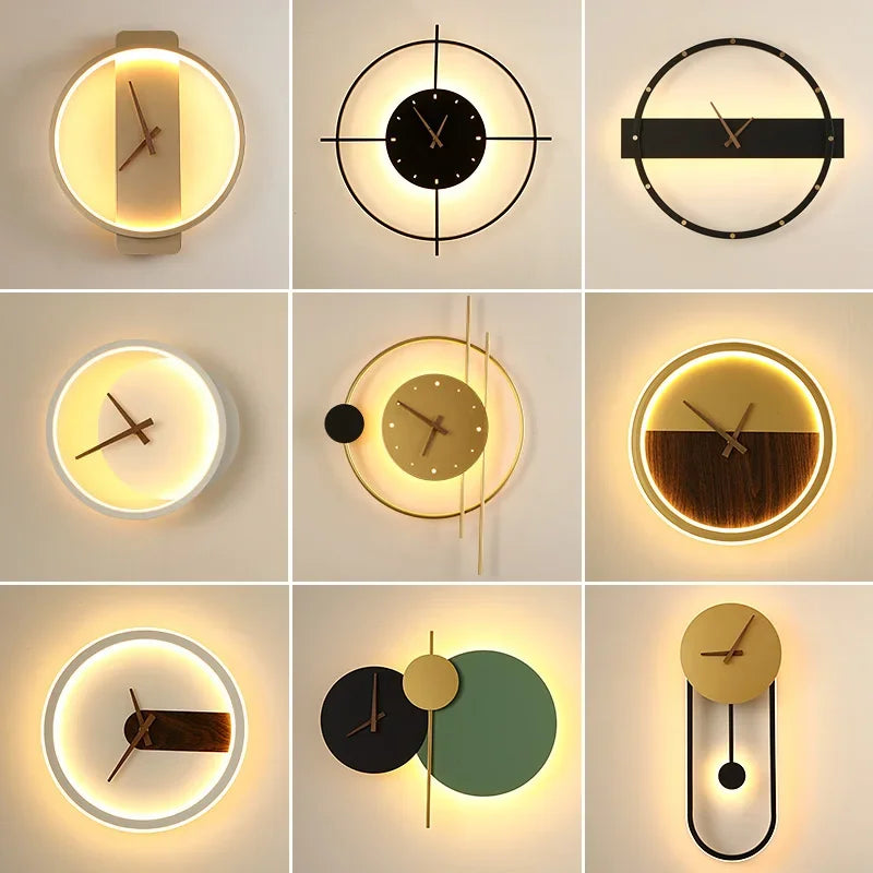 Afralia™ Nordic Wall Lamp Clock Modern Silent Bedroom Decor Lighting