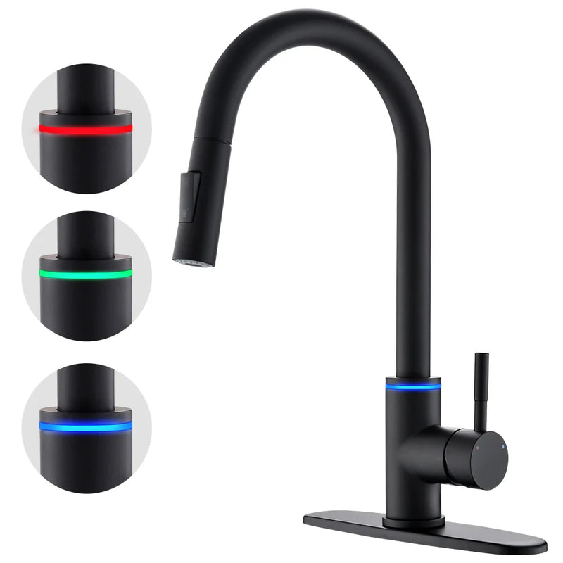 Afralia™ Black Brass LED Kitchen Faucet, Single Handle Hot&Cold Water Mix Tap