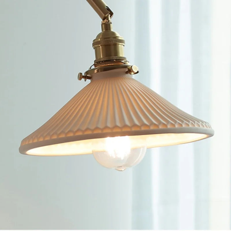 Afralia™ Rotatable 2 Swing Arms LED Wall Lamps, Walnut Wood Nordic Modern Ceramic Stair Light