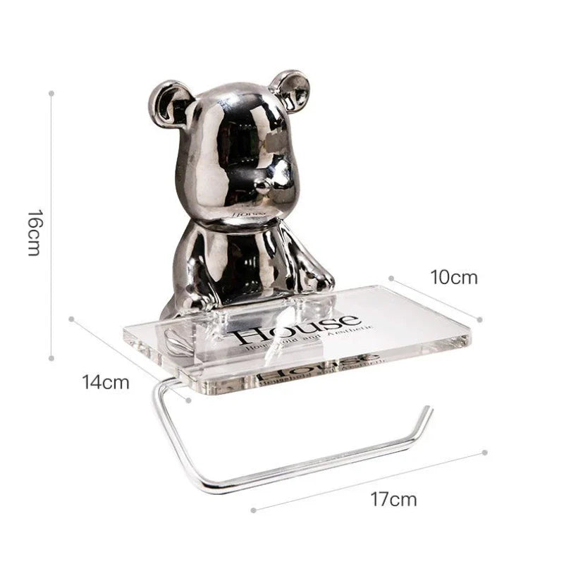 Afralia™ Ceramic Bear Figurine, Bathroom Shelf with Roll Storage Rack, Toilet Decoration Rack.