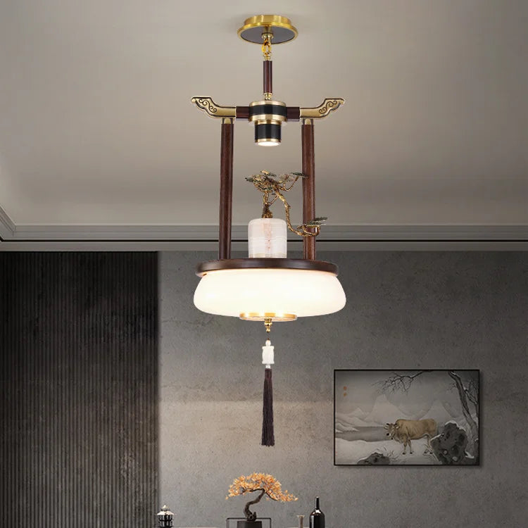 Afralia™ Chinese Lantern Chandelier: Classic Living Room Tea House Retro Lighting Fixtures