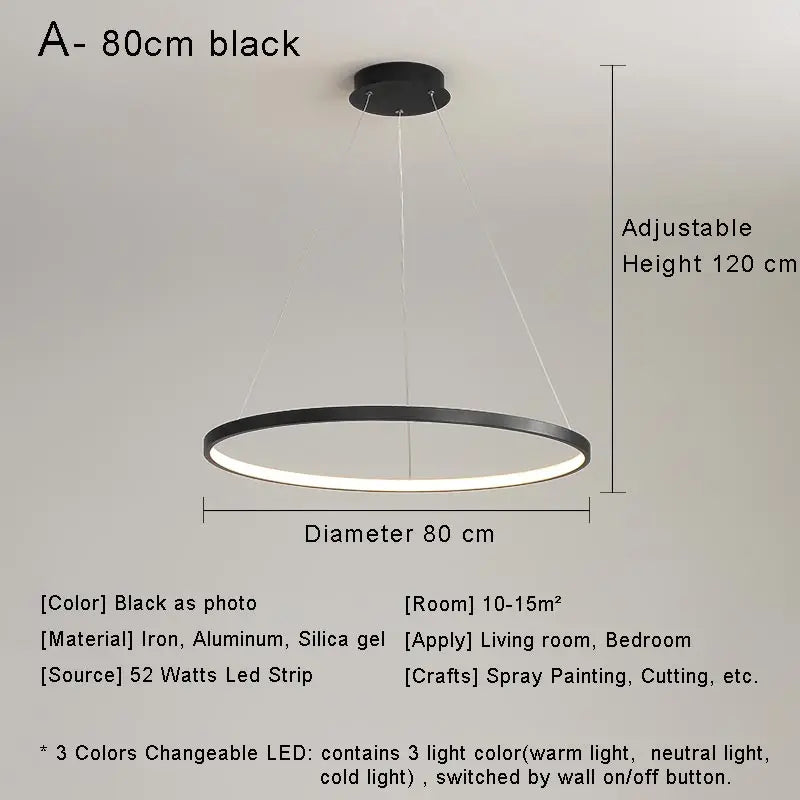 Afralia™ Modern Black Ring LED Pendant Light Chandelier for Home Decoration