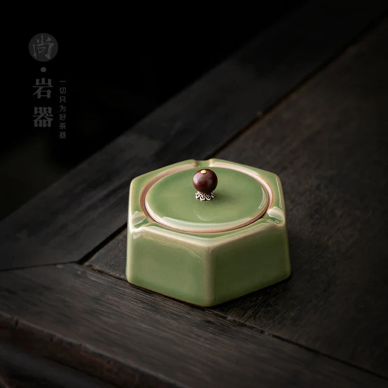 Afralia™ Geometric Green Ceramic Ashtray - Desk Decoration and Smoking Accessory