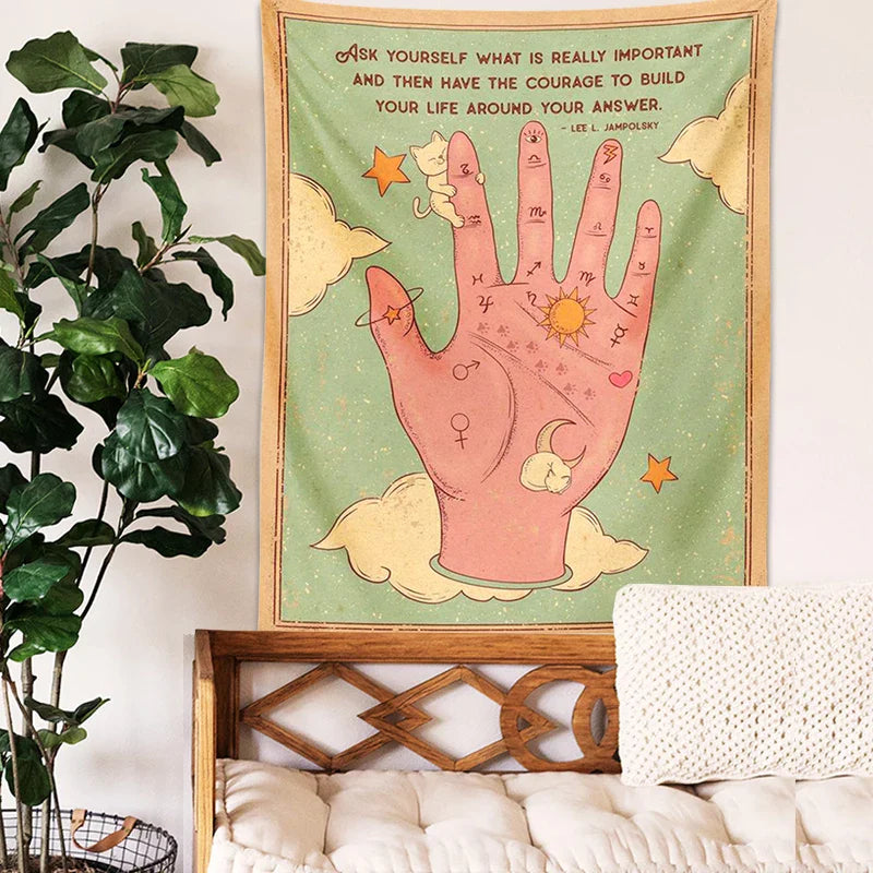 Afralia™ Tarot Palmistry Tapestry Cat Sun Moon Witchcraft Bohemian Hippie Home Decor