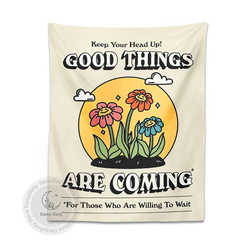 Afralia™ Cartoon Flowers Tapestry Wall Hanging | Kawaii Room Decoration & Boho Wall Decor